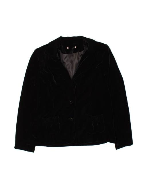 Vintage Velvet 2 Button Blazer Jacket UK 14 Large In Black