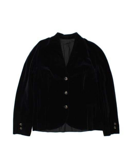 Vintage Velvet 3 Button Blazer Jacket UK 14 Medium In Black