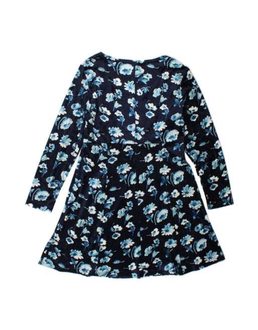 Vintage Velvet A-line Dress It 44 Medium In Blue Floral, 2 of 4