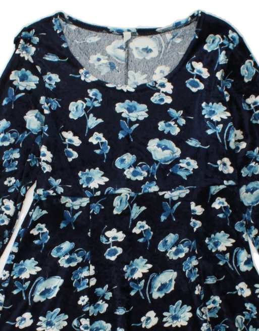 Vintage Velvet A-line Dress It 44 Medium In Blue Floral, 3 of 4