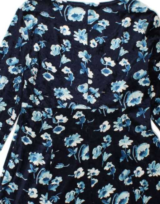 Vintage Velvet A-line Dress It 44 Medium In Blue Floral, 4 of 4