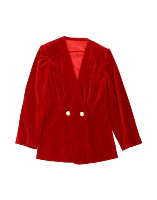 Vintage Velvet Double Breasted Blazer Jacket UK 10 Small In Red