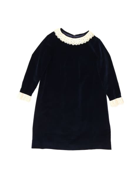 Vintage Velvet Long Sleeve Shift Dress UK 14 Medium In Blue - view 1