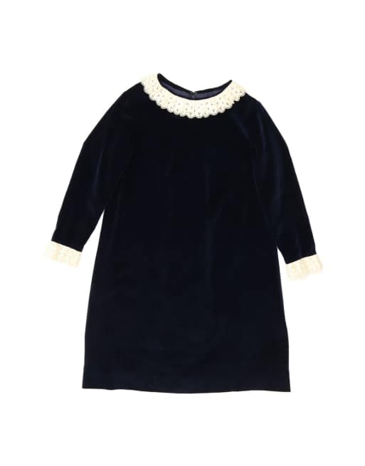 Vintage Velvet Long Sleeve Shift Dress UK 14 Medium In Blue