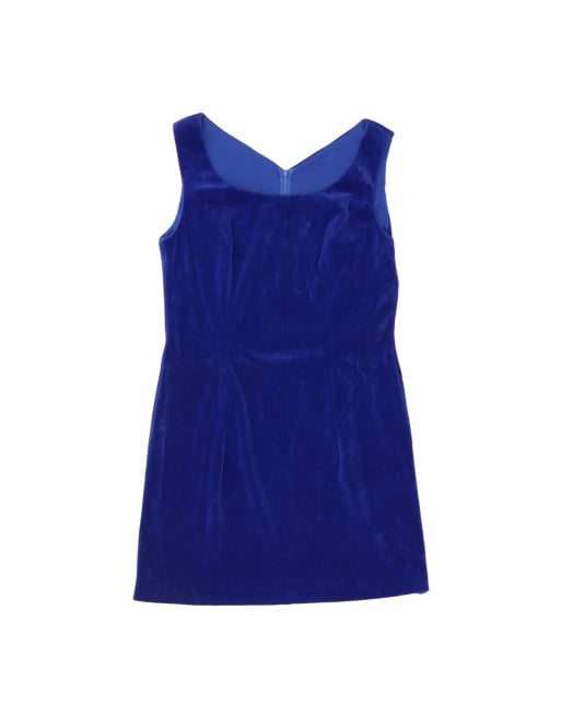 Vintage Velvet Sleeveless Sheath Dress EU 40 Medium In Blue