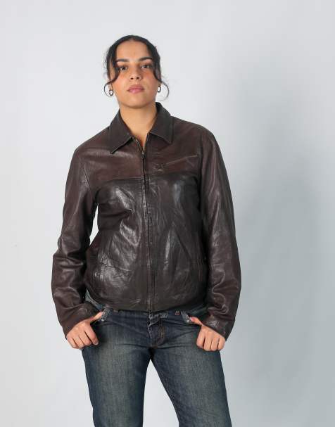 Vintage Vera Pelle L leather jacket in brown - view 1