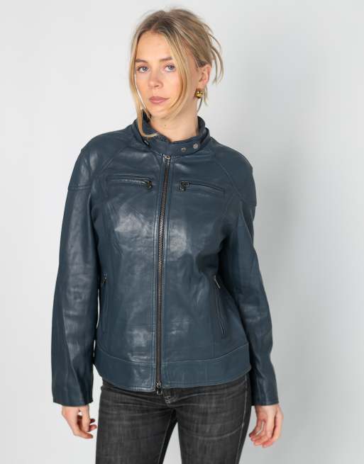 Vintage Vera Pelle M leather jacket in navy blue