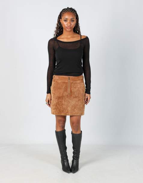 Vintage Vera Pelle M leather midi skirt in brown - view 1