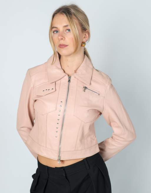 Vintage Vera Pelle S leather jacket in baby pink