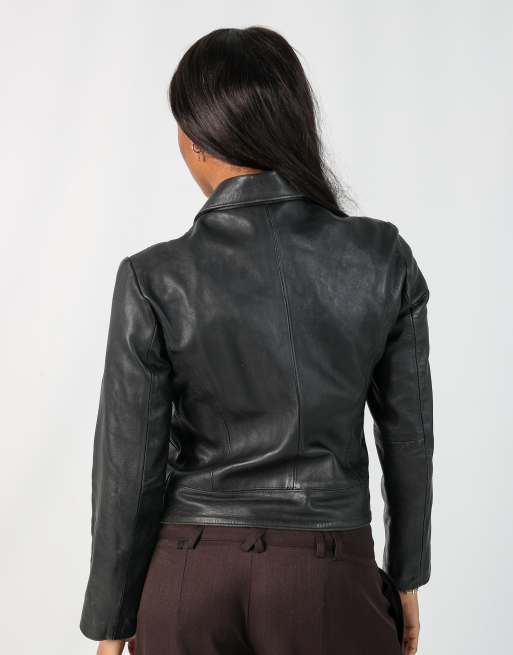 Vintage Vera Pelle S leather jacket in black | ASOS