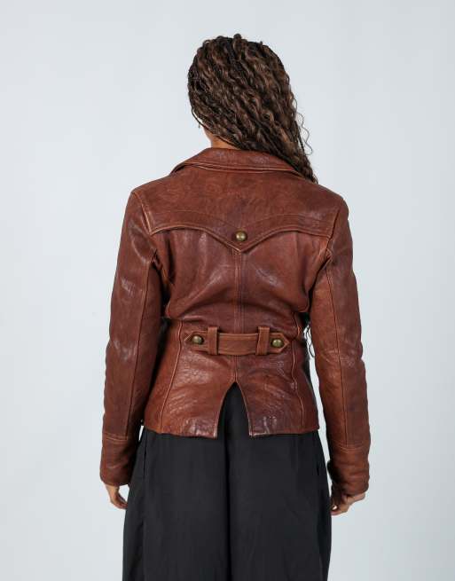 Vintage Vera Pelle S leather jacket in brown | ASOS