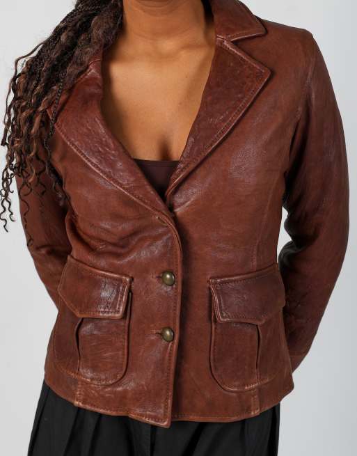 Vintage Vera Pelle S leather jacket in brown | ASOS