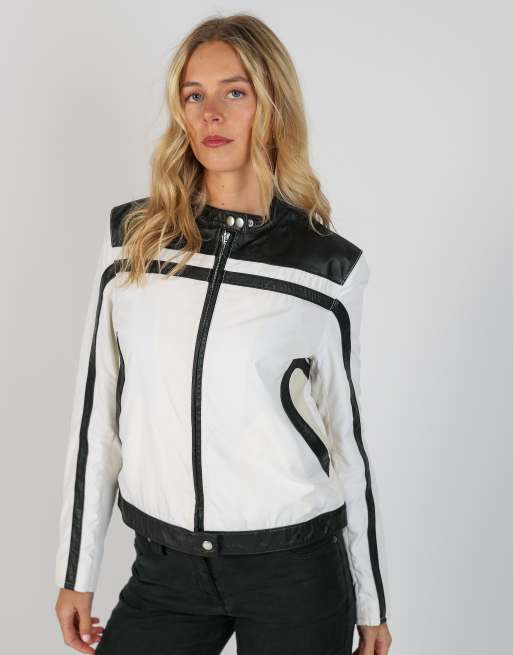 ジャケット・アウター Vera Pelle white leather jacket Vintage Vera Pelle S leather jacket in ivory | ASOS