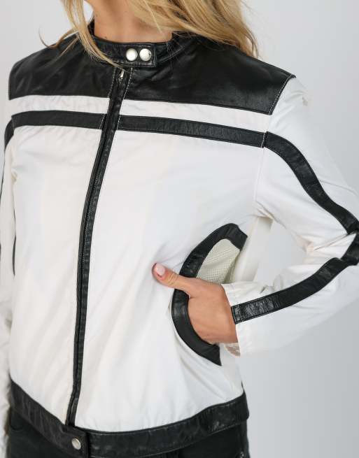 Vintage Vera Pelle S leather jacket in ivory | ASOS
