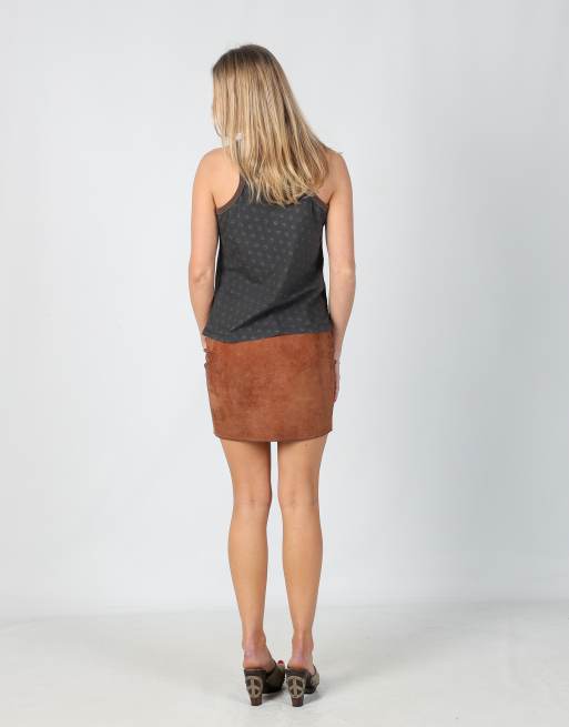 Vintage Vera Pelle XS leather mini skirt in brown, 3 of 4