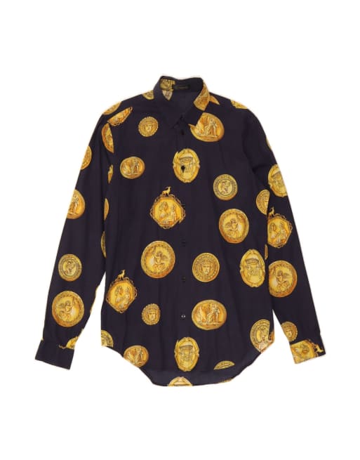 Vintage Versace Abstract Pattern Shirt Medium In Blue