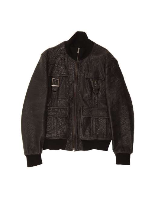 Vintage Versace Bomber Leather Jacket UK 44 2XL In Black