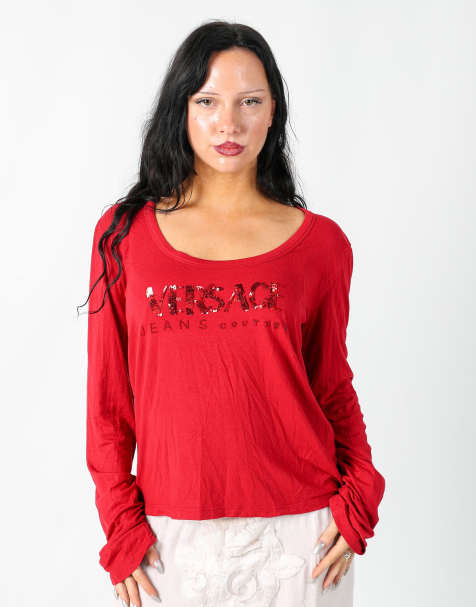 Vintage Versace XL long sleeve top in red - view 1