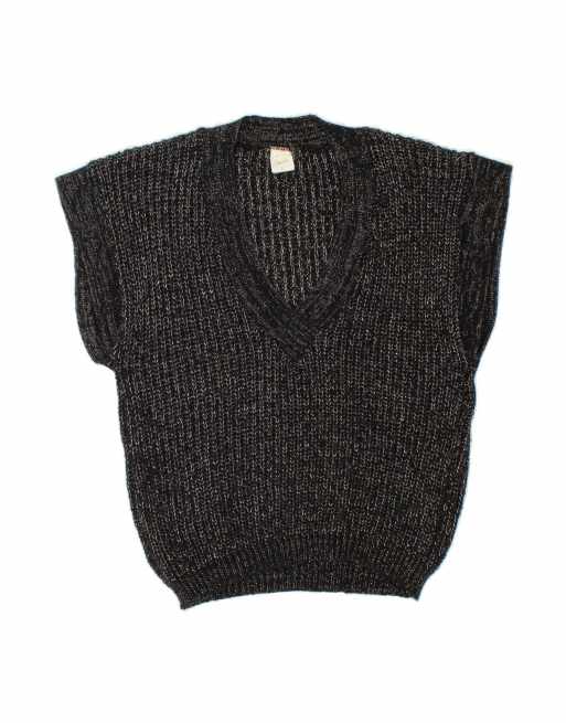 Vintage Vest Tank Top UK 14 Medium In Black Flecked