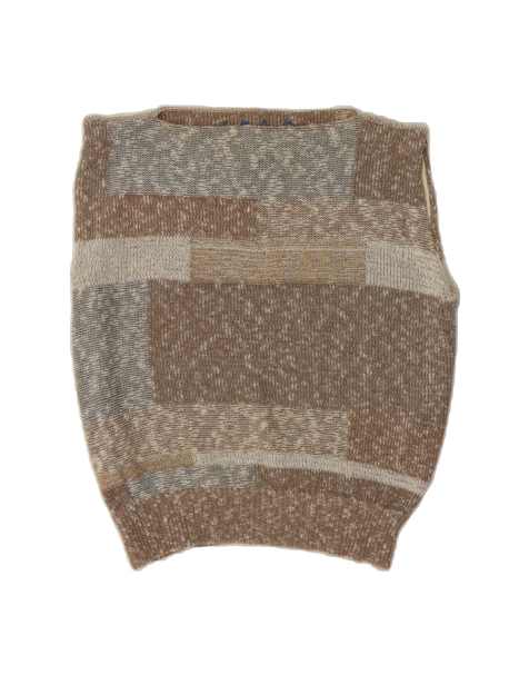 Vintage Vest Tank Top UK 14 Medium In Brown Colourblock - view 1