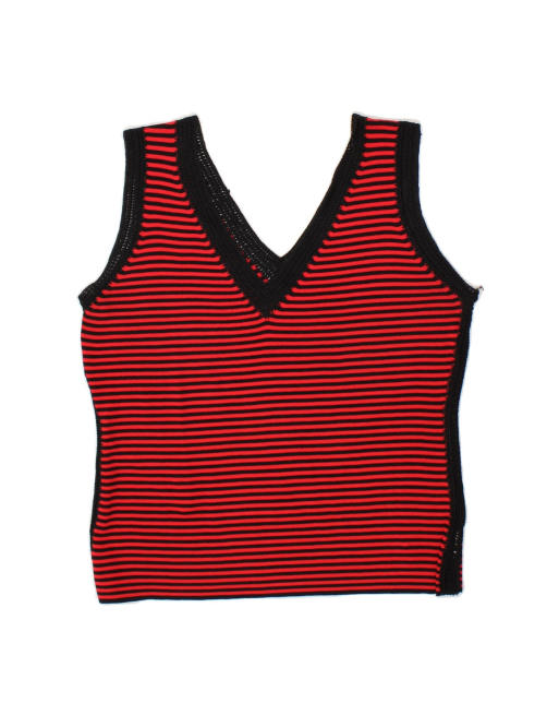 Vintage Vest Tank Top UK 14 Medium In Red Striped