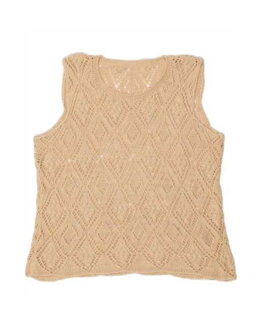 Vintage Vest Tank Top UK 16 Large In Beige