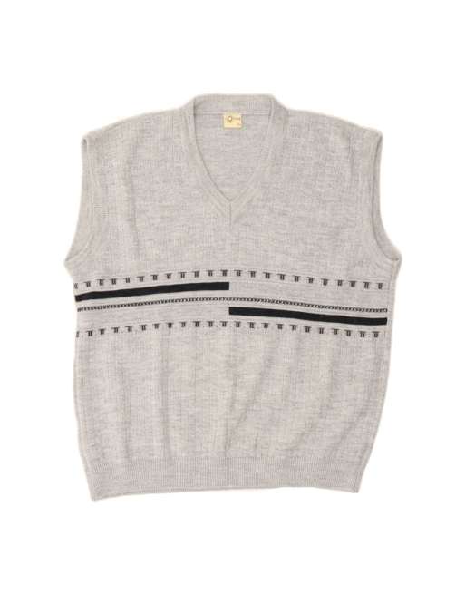 Vintage Vest Tank Top XL In Grey Striped