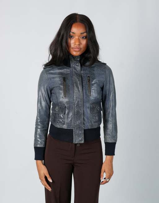 Vintage Vimapel S leather jacket in navy blue