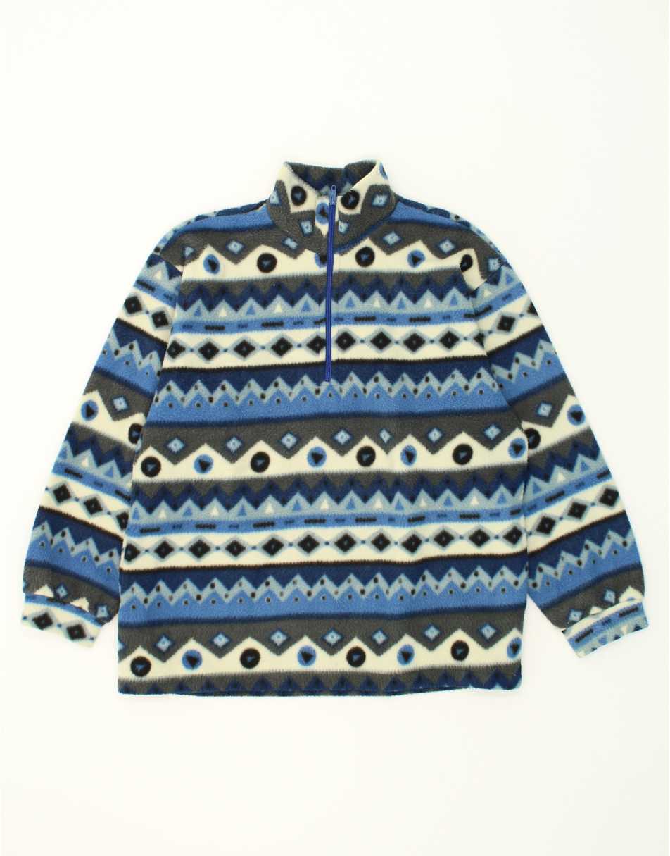 Vintage Vintage Size L Striped Zip Neck Fleece Jumper in Blue