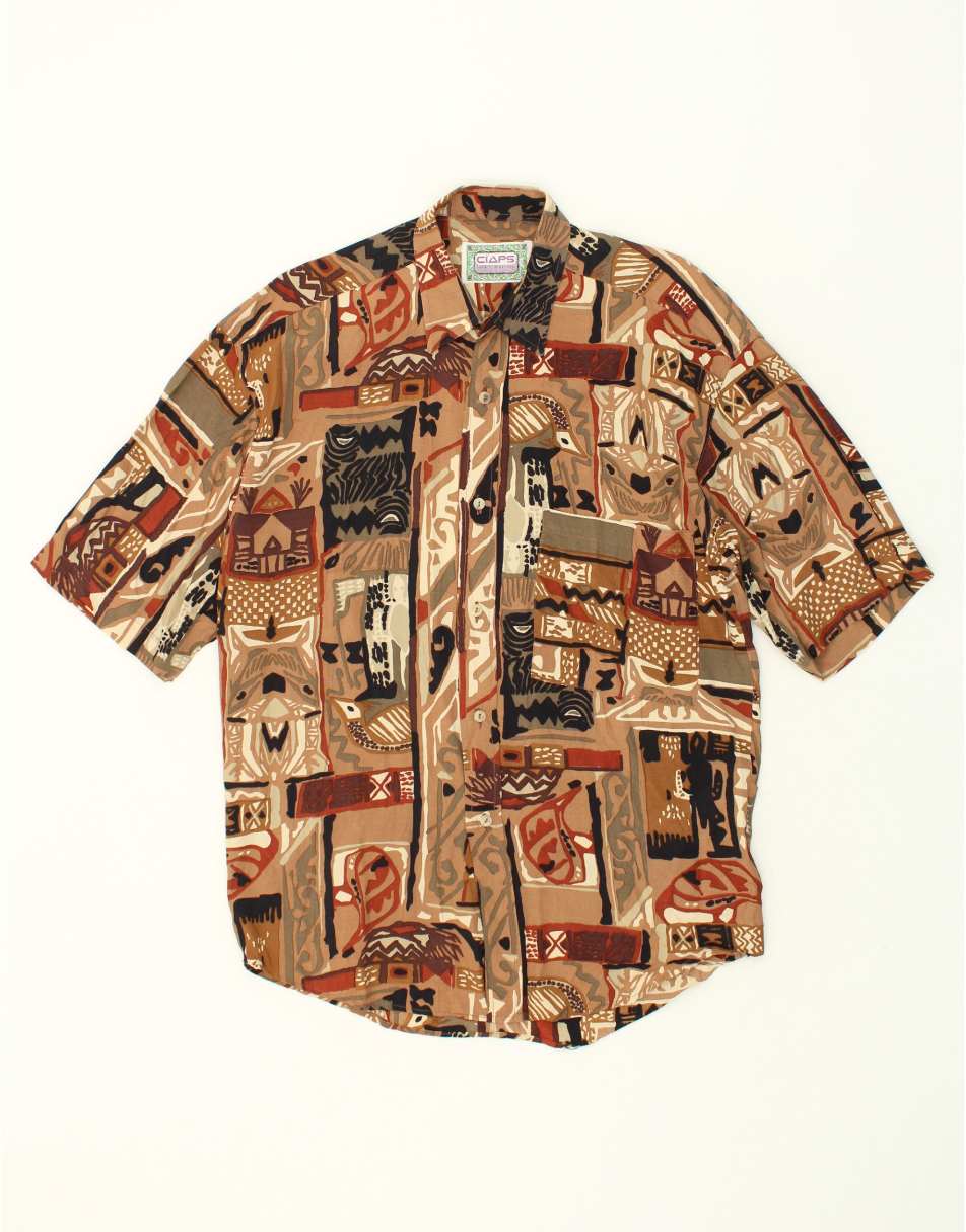 Vintage Vintage Size M Patchwork Short Sleeve Shirt in Brown