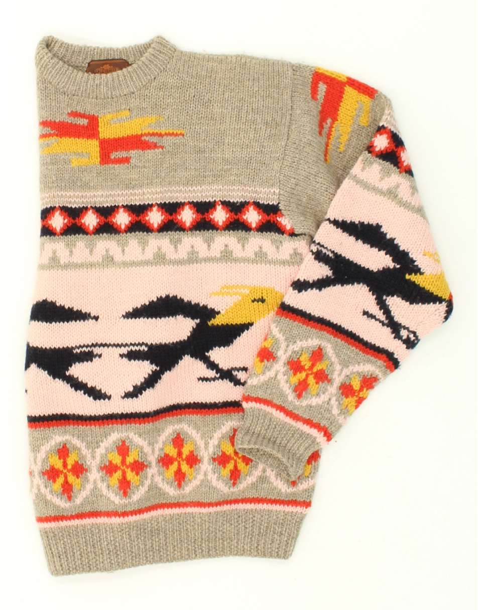 Vintage Vintage Size S Animal Print Crew Neck Jumper Sweater in Grey 1