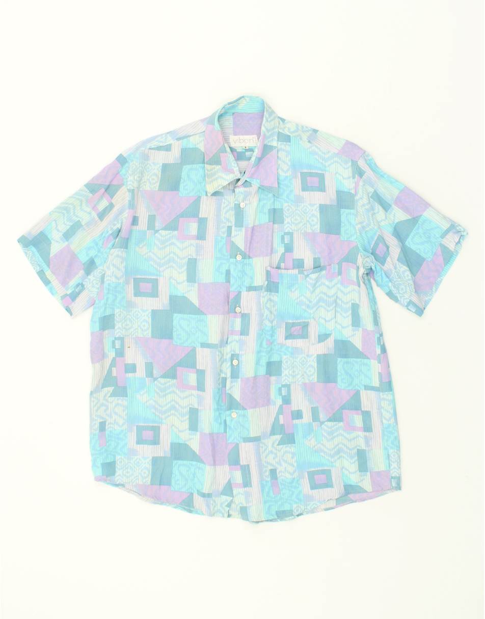 Vintage Vintage Size S Geometric Oversized Short Sleeve Shirt in Blue
