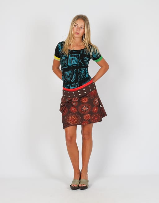 Vintage Vishes M woven midi skirt in brown