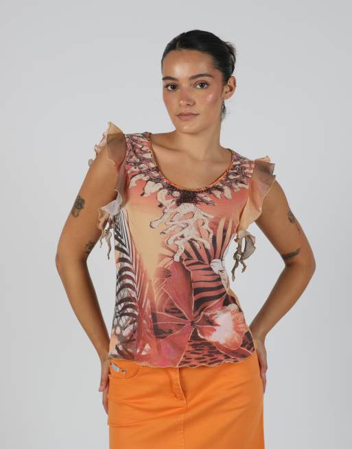Vintage Volpato S woven top in coral