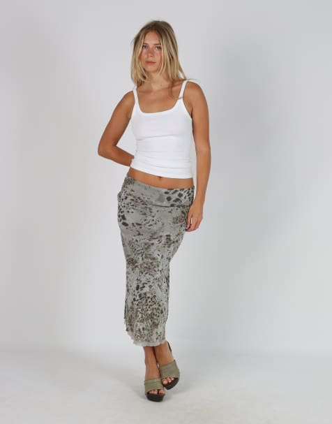 Vintage Votrenom M printed woven midi skirt in grey - view 1