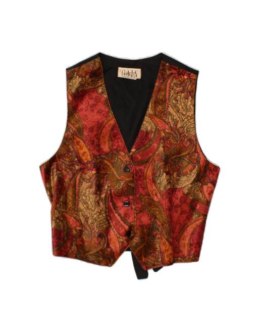 Vintage Waistcoat It 46 Small In Burgundy Paisley