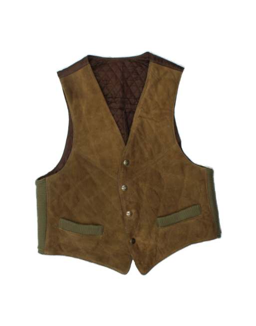Vintage Waistcoat Small In Khaki Colourblock