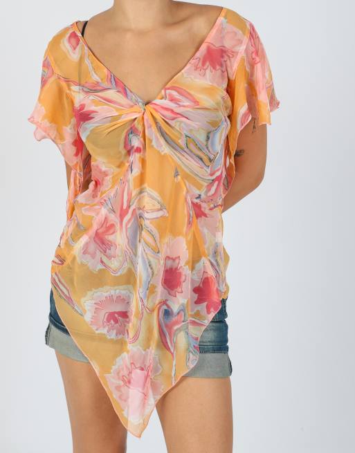 Vintage Wan Li M mesh top in orange, 2 of 4