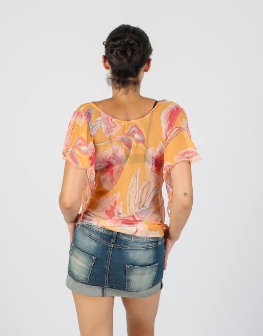 Vintage Wan Li M mesh top in orange, 3 of 4