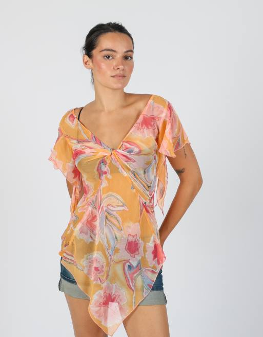 Vintage Wan Li M mesh top in orange, 4 of 4