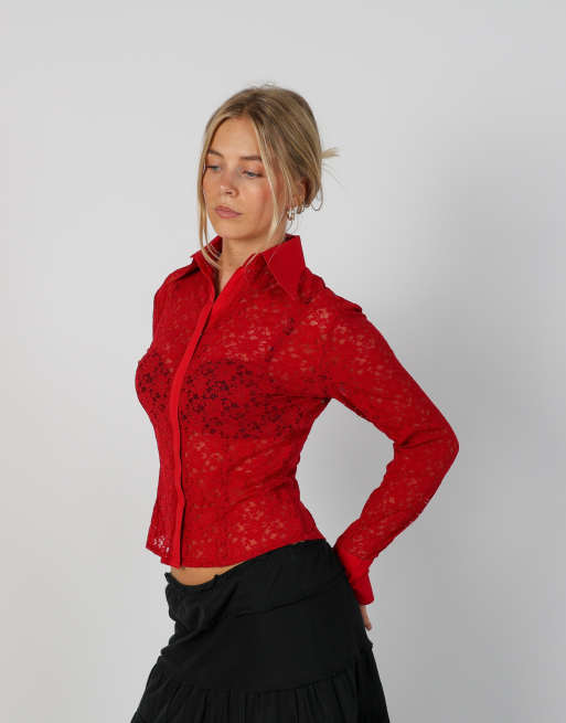 Vintage Wan Li S blouse in red, 3 of 4