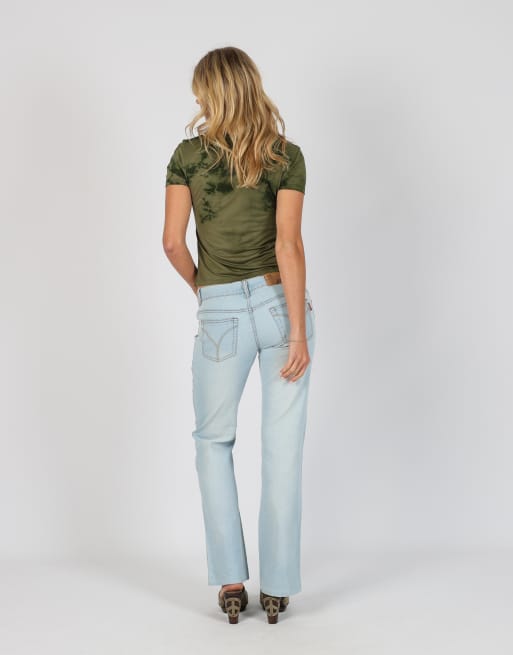 Vintage Wan Li XS bootcut jeans in light blue, 3 of 4