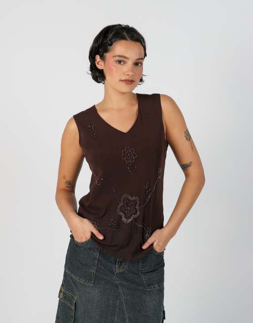 Vintage Wangli M woven vest in brown, 1 of 4