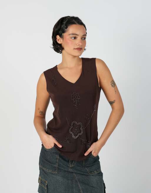 Vintage Wangli M woven vest in brown, 3 of 4