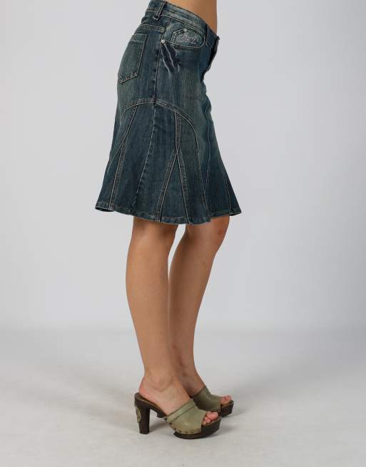 Vintage Wangli S denim midi skirt in blue, 4 of 4