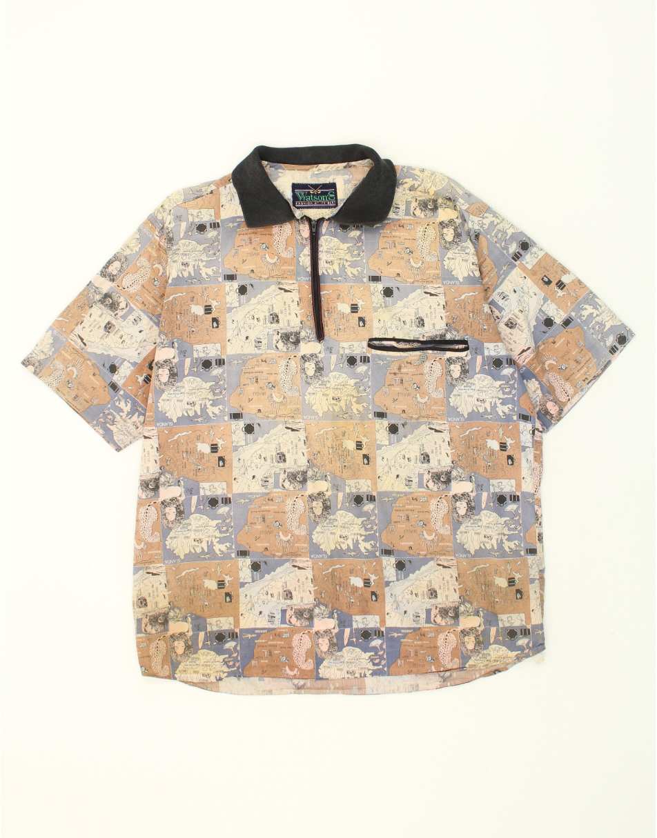 Vintage Watsons Size XL Patchwork Short Sleeve Pullover Shirt in Beige