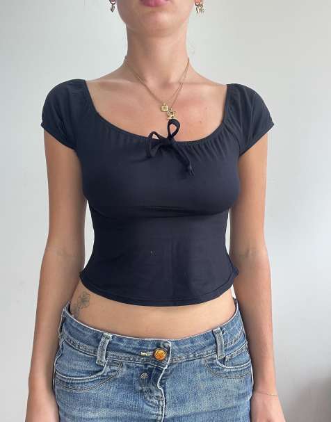 Vintage wide neck top in black - view 1