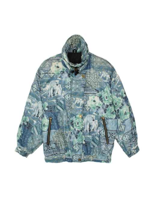 Vintage Windbreaker Jacket UK 16 Large In Blue Animal Print