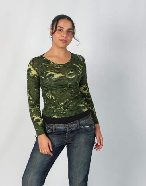 Vintage Women M long sleeve top in dark green