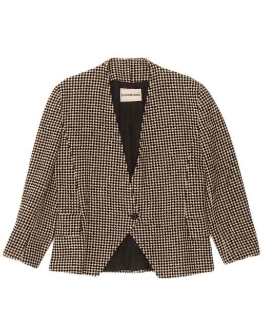 Vintage Womens 1 Button Blazer Jacket UK 14 Medium Black Houndstooth Wool, 1 of 4